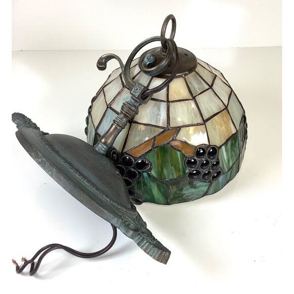 Stained Glass Hanging Electric Wall Sconce Grapes Metal Bracket Deco Mission - Picture 9 of 11